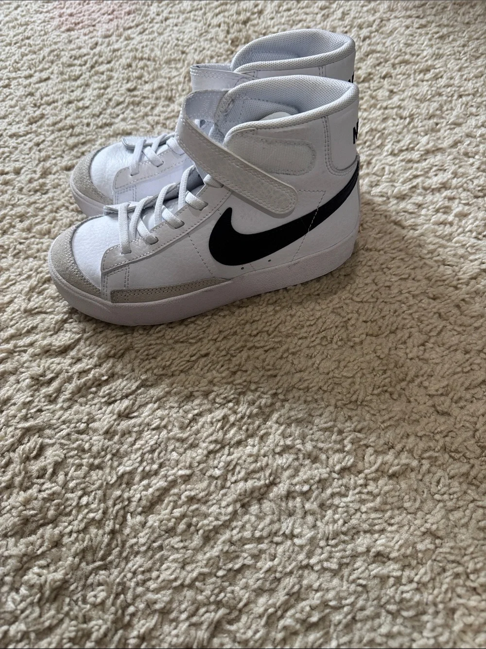Nike Kids White and Gray High-Top Sneakers with Black Swoosh